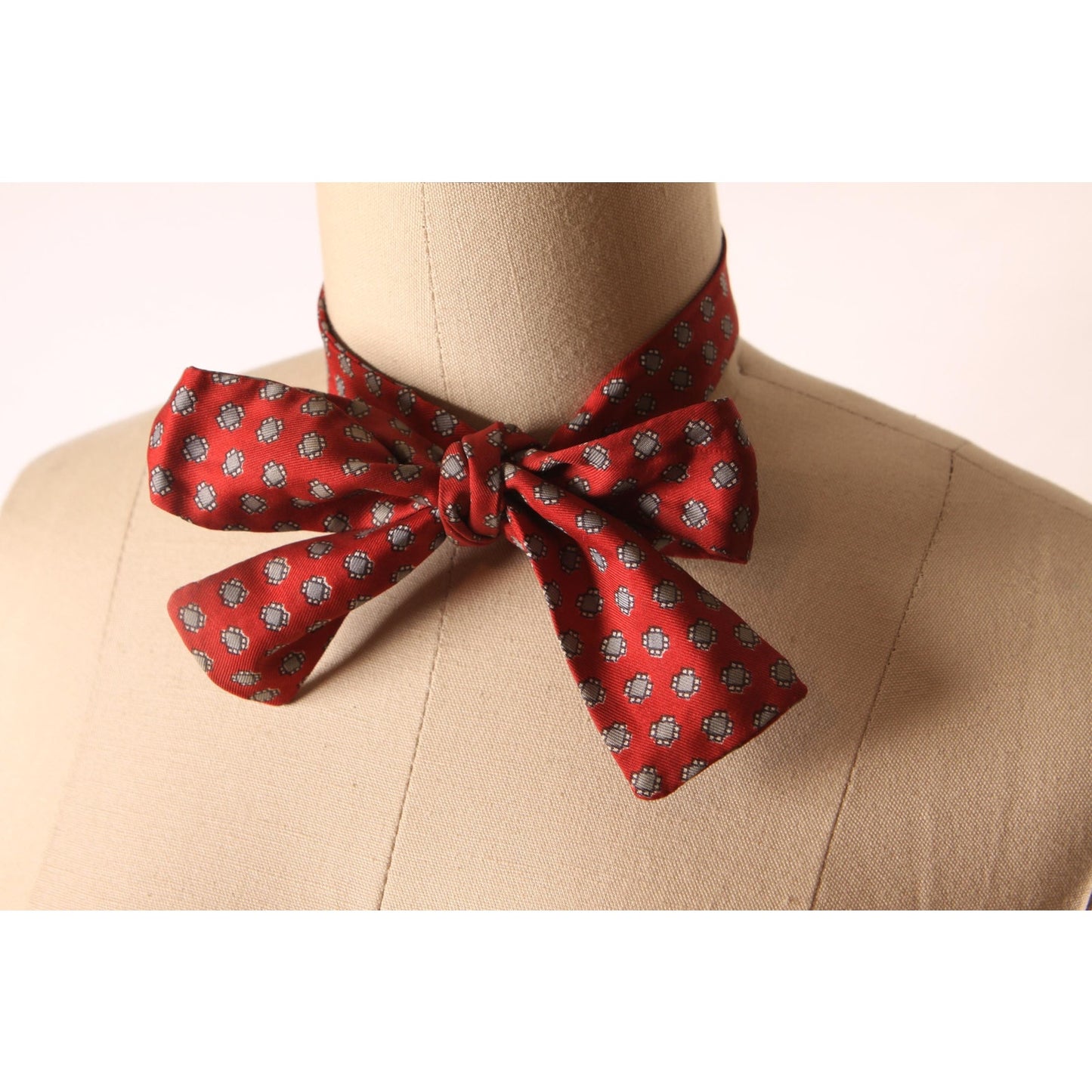 1960s Red and Blue Print Bowtie Tie