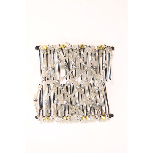 1990s 2000s Y2K Black, Silver and Gold Beaded EZ Stretch Hair Comb