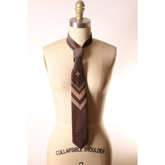 1970s Brown and White Polka Dot Pattern Necktie Tie by Glenora