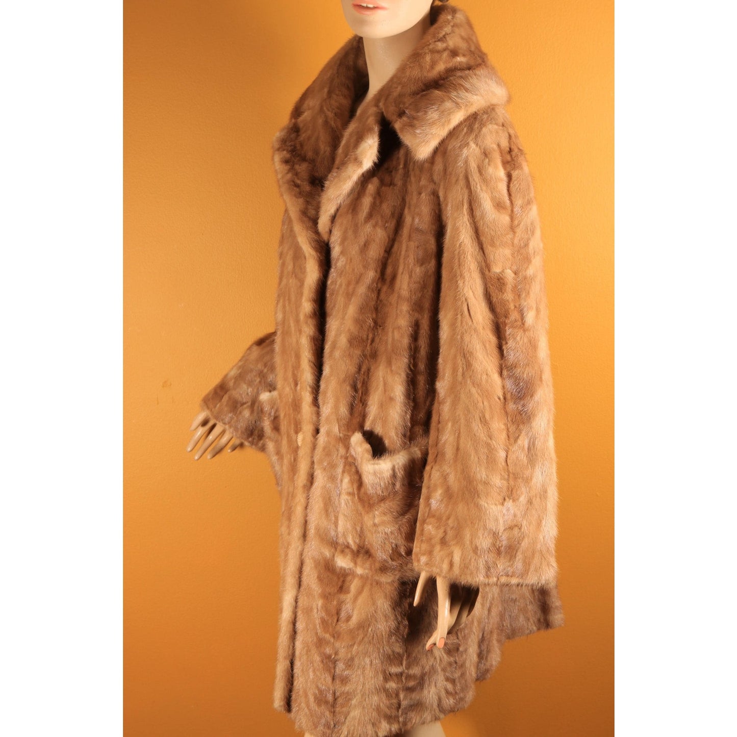 1950s Honey Brown Mink Fur Long Sleeve Pocketed Coat by Chajage's Atlanta -XL