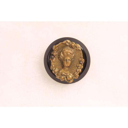 Antique 1800s 1900s Victorian Edwardian Black Brass Relief Art Nouveau Gibson Girl Cameo Brooch
