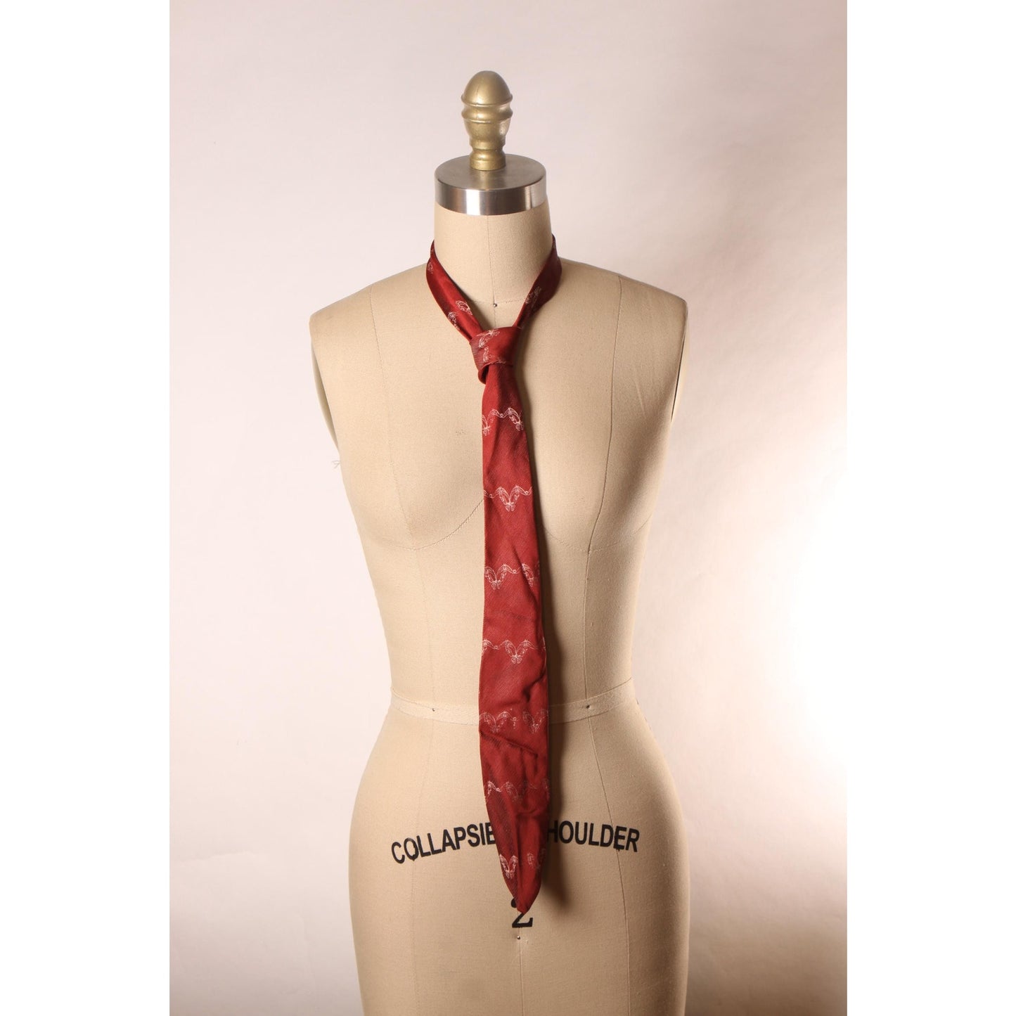1950s Dark Red and White Abstract Design Necktie Tie by Bauraulac Textures