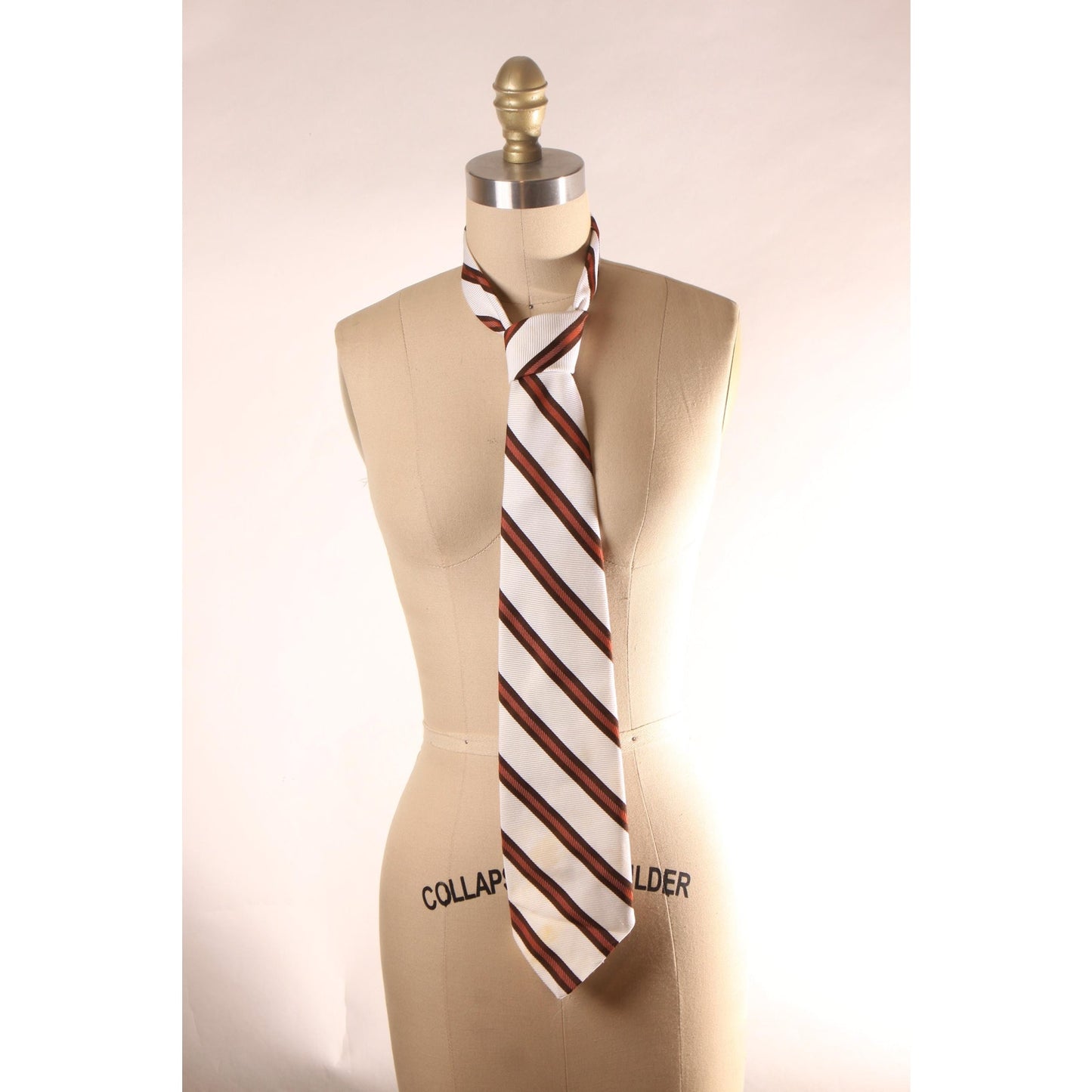 1970s Brown and White Striped Wide Necktie Tie by Monsieur Cravatieur