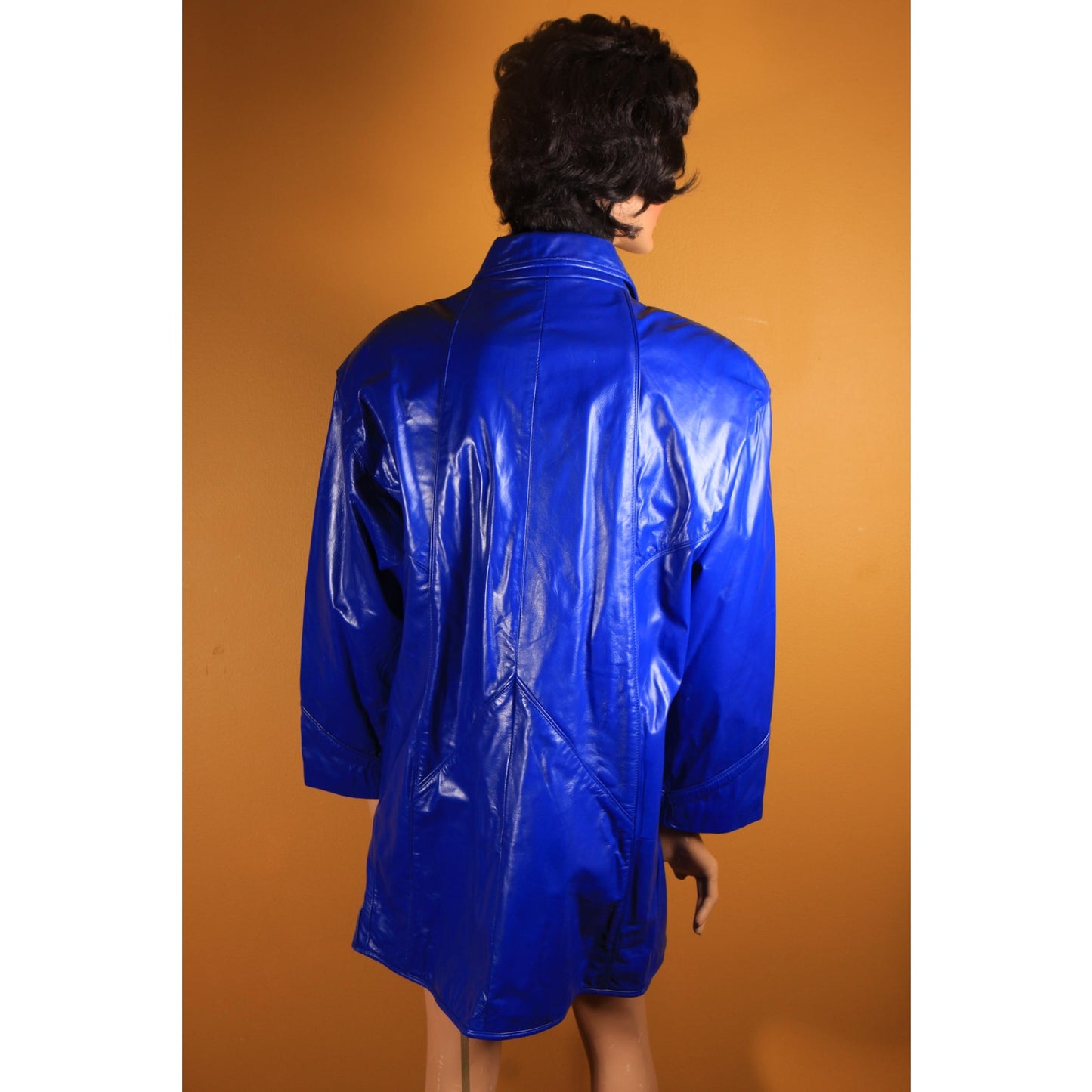1980s Bright Blue Leather Button Down Long Sleeve Coat by Comint Leather -S