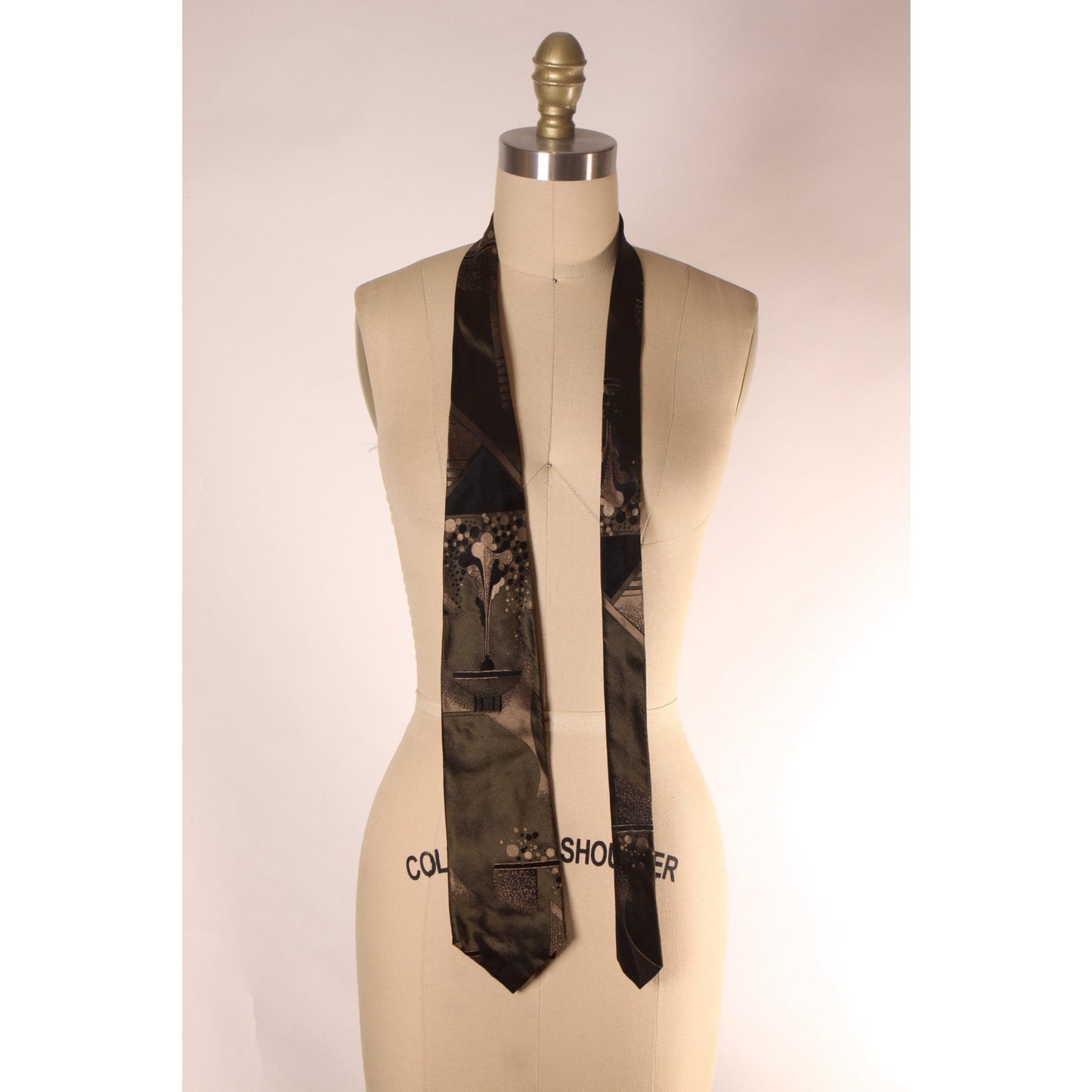 1980s Tan and Gray Abstract Swirl Necktie Tie by Angelo Stauffacher Firenze