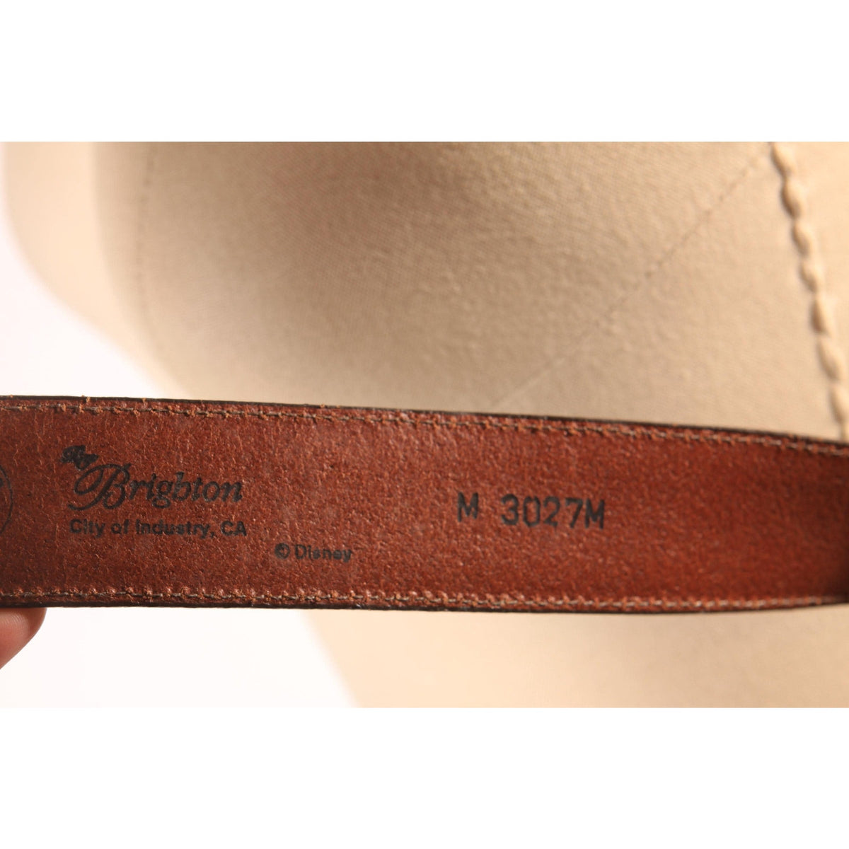1990s Brown Leather Reptile Pattern Silver and Gold Tone Metal Novelty Mickey Mouse Disney Belt by Brighton and Disney