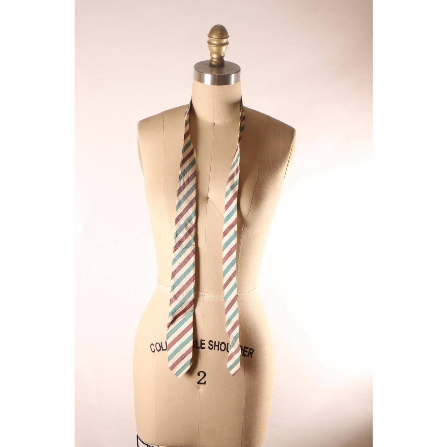 1960s Cream, Green and Red Striped Necktie Tie by Hanfabs
