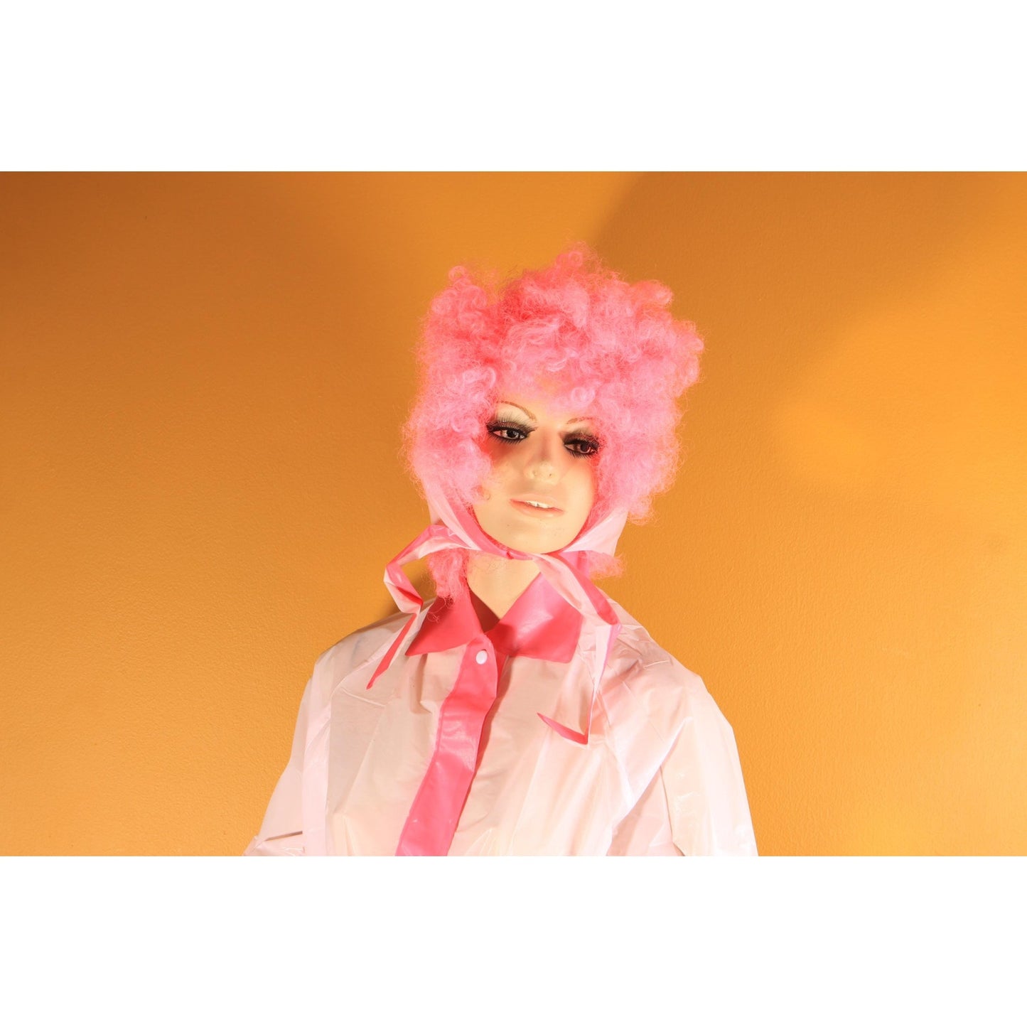 Deadstock 1950s Two Tone Pink Metal Snap Belted Raincoat with Matching Rain Bonnet -S