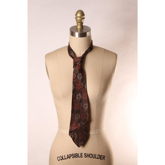 1960s Brown, Orange and White Paisley Circle Mod Print Necktie Tie by Fisher Miller Beau Brummell