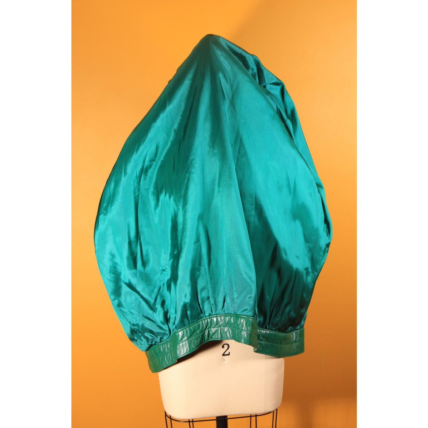 1980s Green Leather Metal Snap 3/4 Length Sleeve Jacket Coat