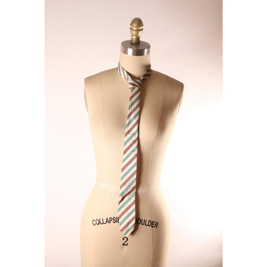 1960s Cream, Green and Red Striped Necktie Tie by Hanfabs