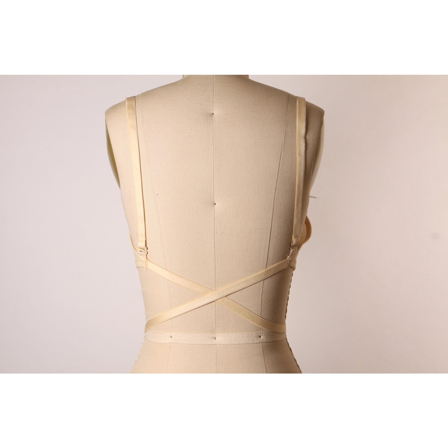 1970s Beige Skin Tone Wrap Around Strap Low Cut Back Criss Cross Padded Bra by Fredericks of Hollywood-36B