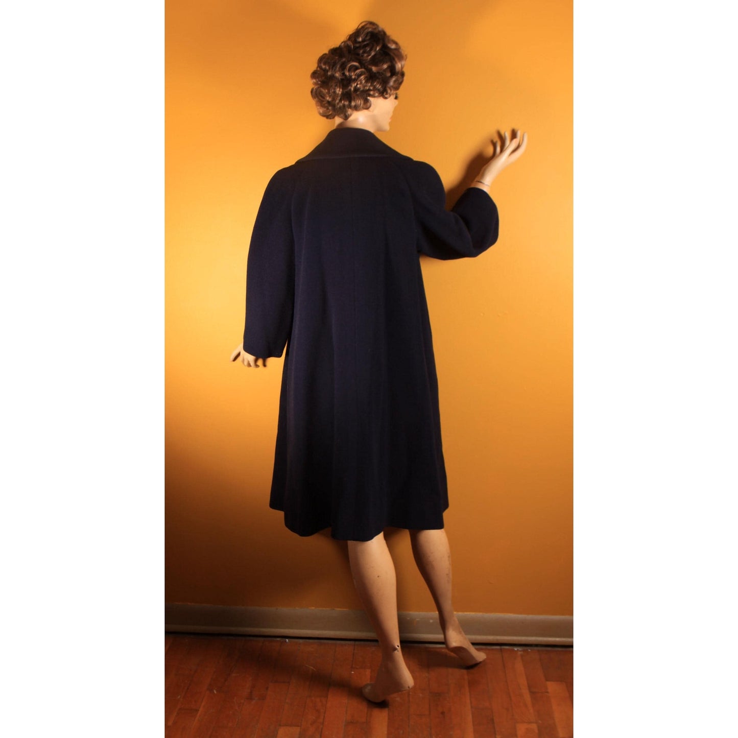 1950s Navy Blue Long Sleeve Button Up Pea Coat by Traina-Norell -XL