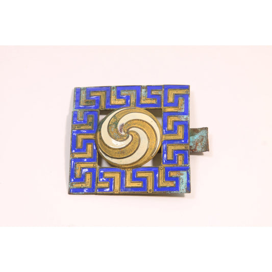 1920s 1930s Art Deco Egyptian Revival Blue and Bronze Half Belt Buckle Clip