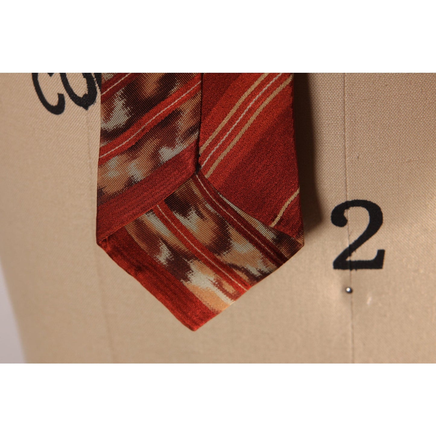1970s Red, Orange and Cream Striped Abstract Necktie Tie