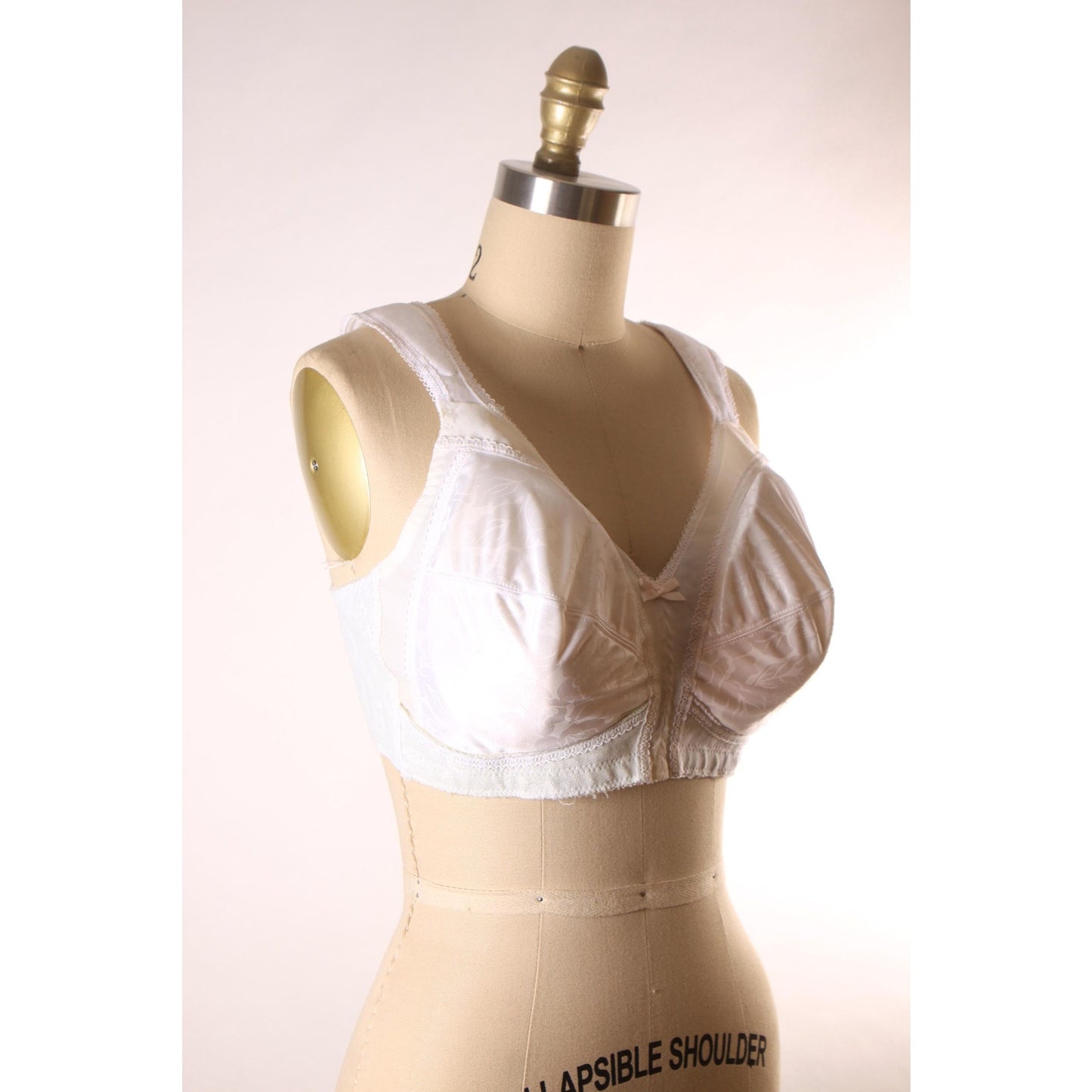 1980s White Satin Floral Look Lace Bow Detail Bra by Playtex-40C