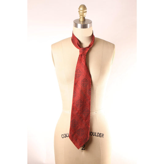 1970s Red and Black Swirl Pattern Wide Necktie Tie by John Blair