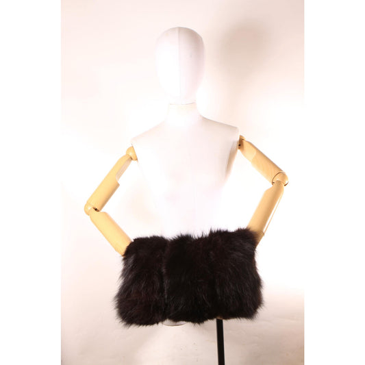 1940s Black and Brown Dyed Fox Fur Zippered Pouch Winter Hand Warmer Muff