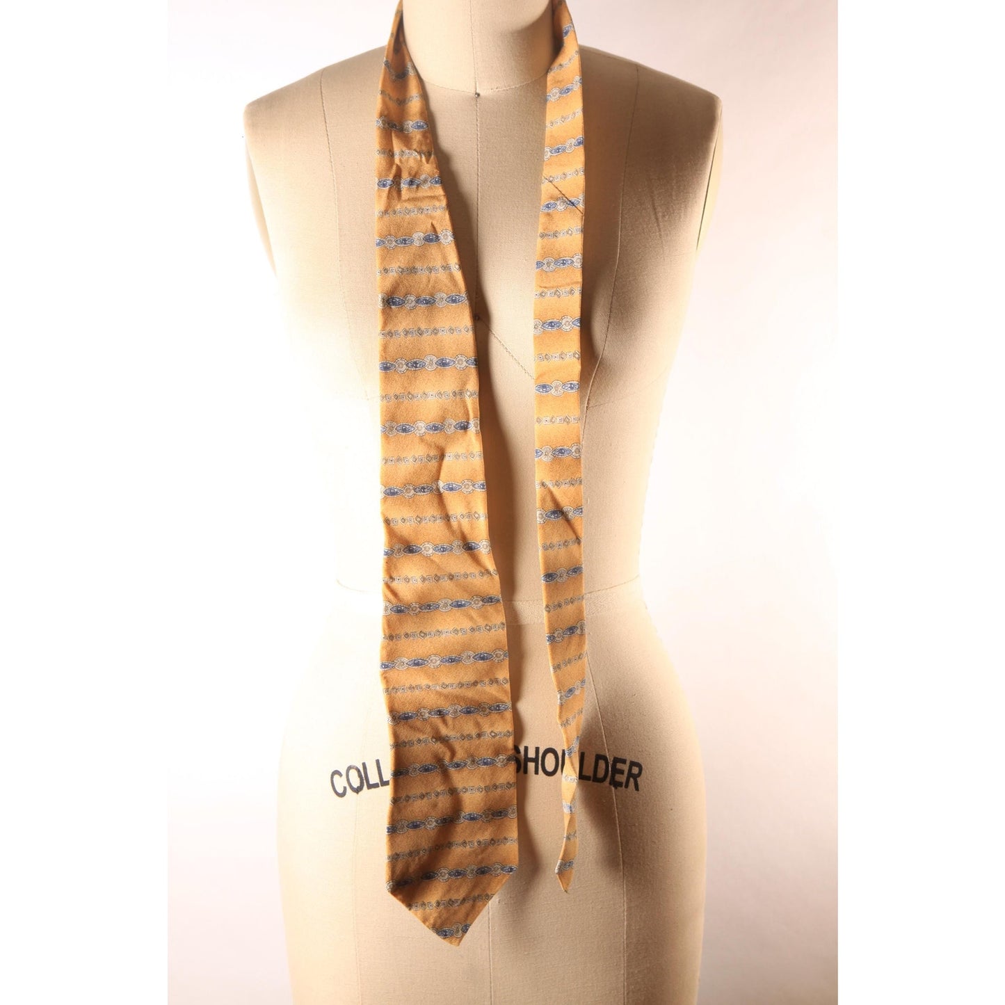 1980s Tan, Blue and Beige Geometric Striped Tie Necktie by 417 by Van Heusen
