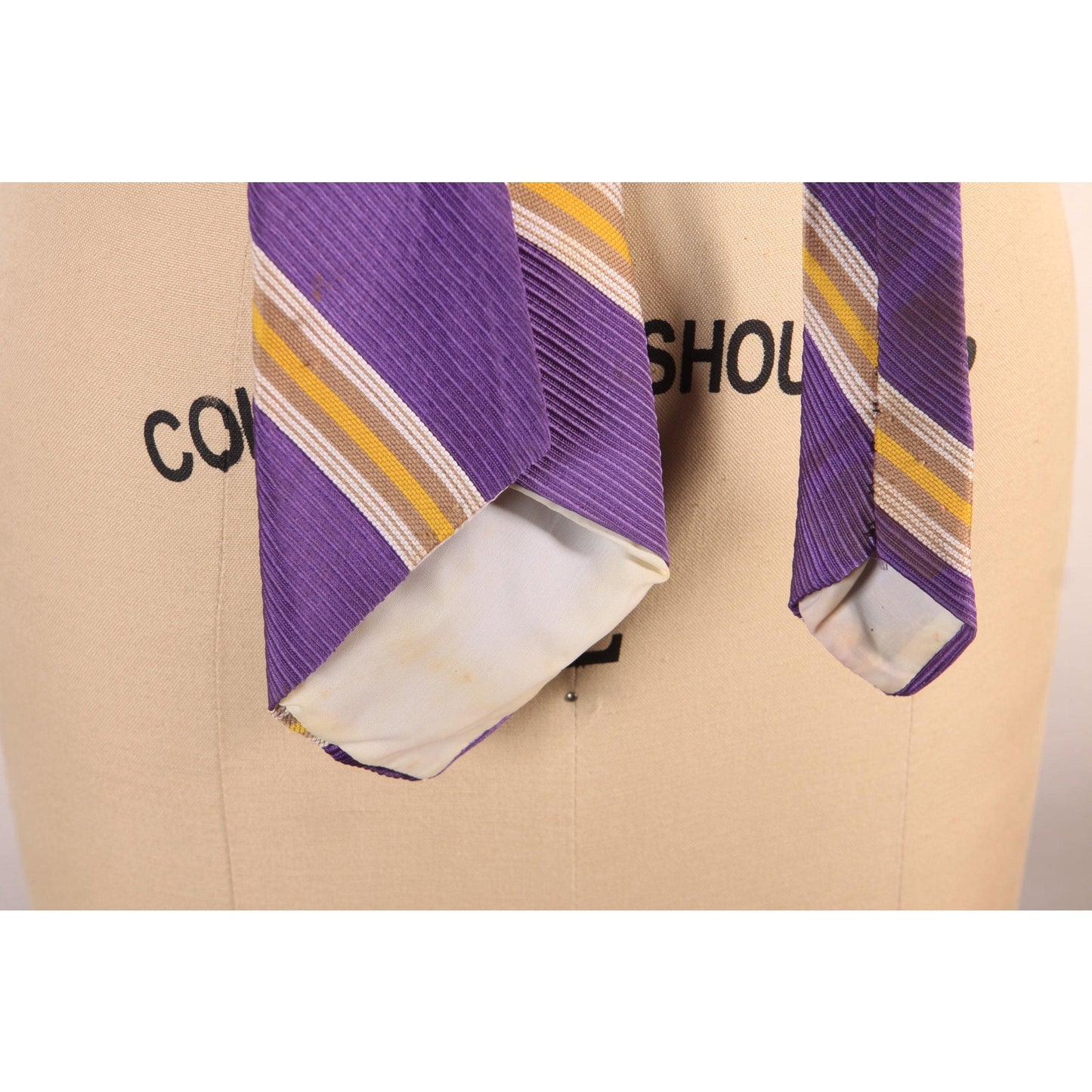 1970s Purple and Yellow Striped Wide Necktie Tie by Beau Brummell