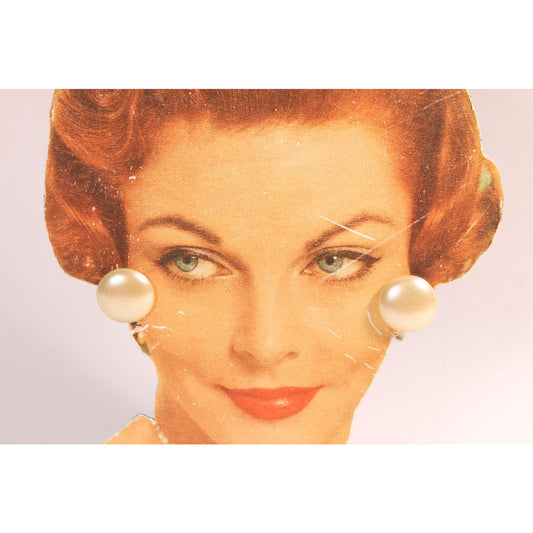 1960s Cream Off White Plastic Circle Clip On Earrings