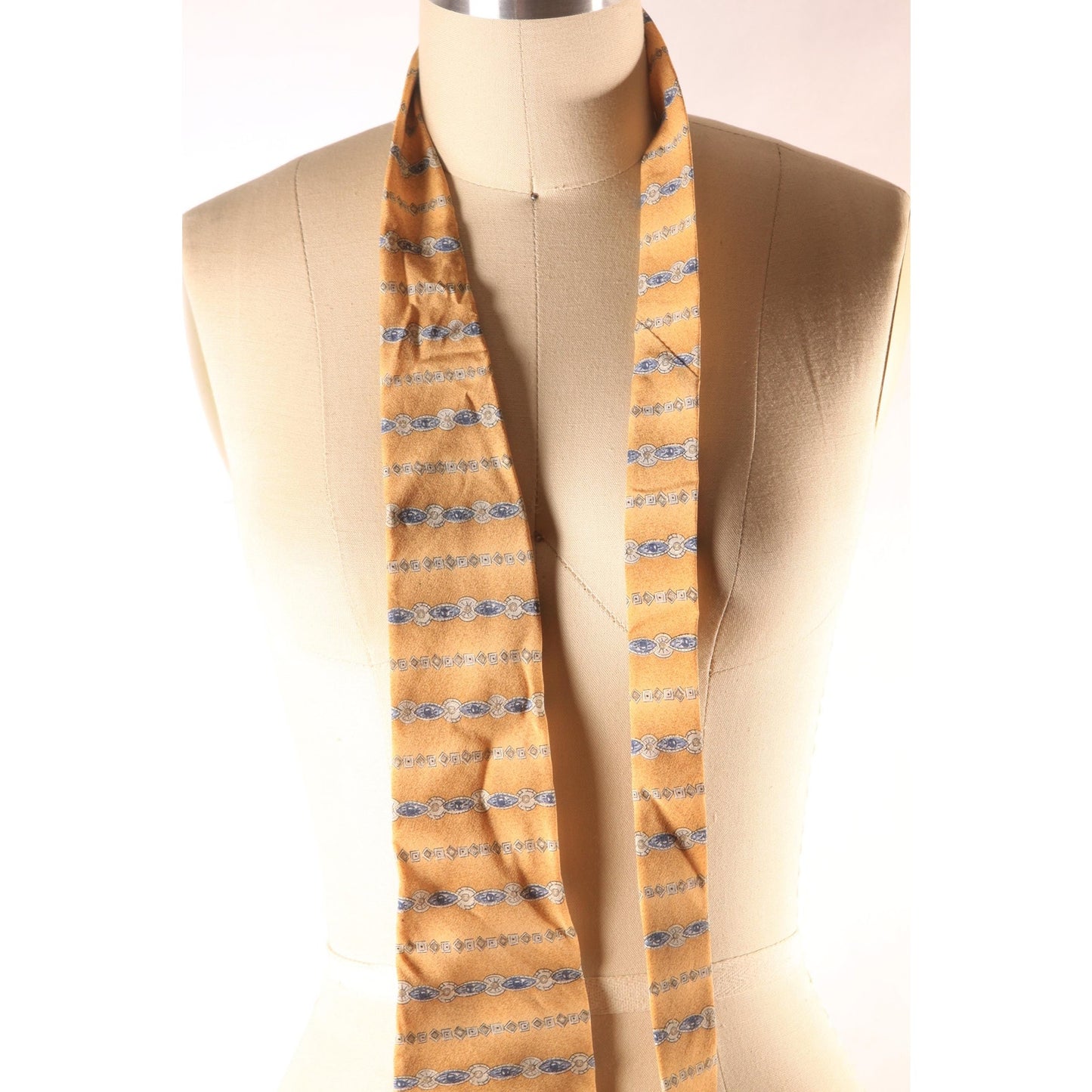 1980s Tan, Blue and Beige Geometric Striped Tie Necktie by 417 by Van Heusen
