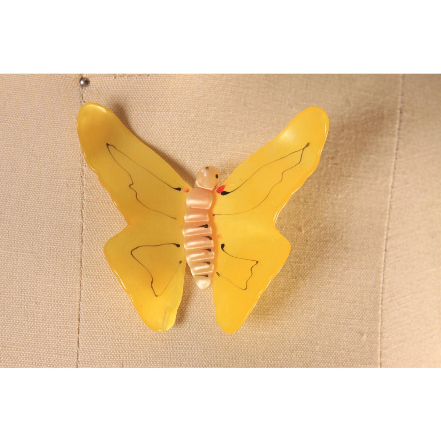 1940s Novelty Yellow Butterfly Celluloid Plastic Brooch