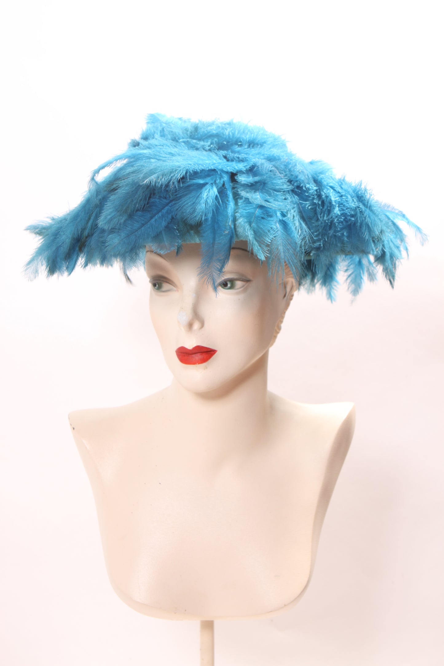 1960s Turquoise Blue Feather Saucer Mod Wide Brim Hat by Marche