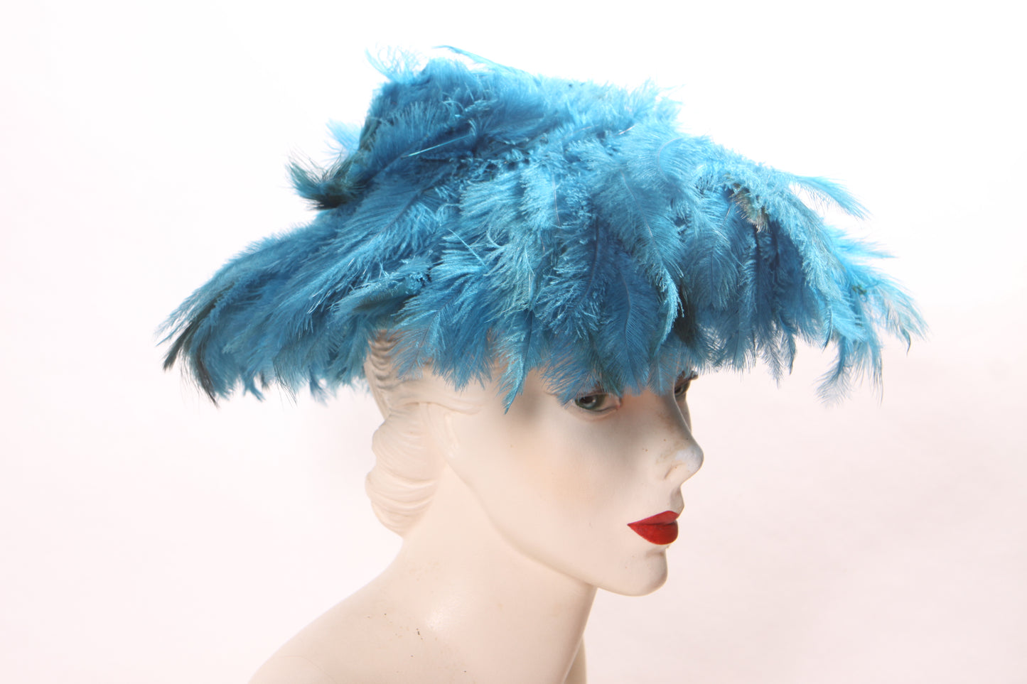 1960s Turquoise Blue Feather Saucer Mod Wide Brim Hat by Marche