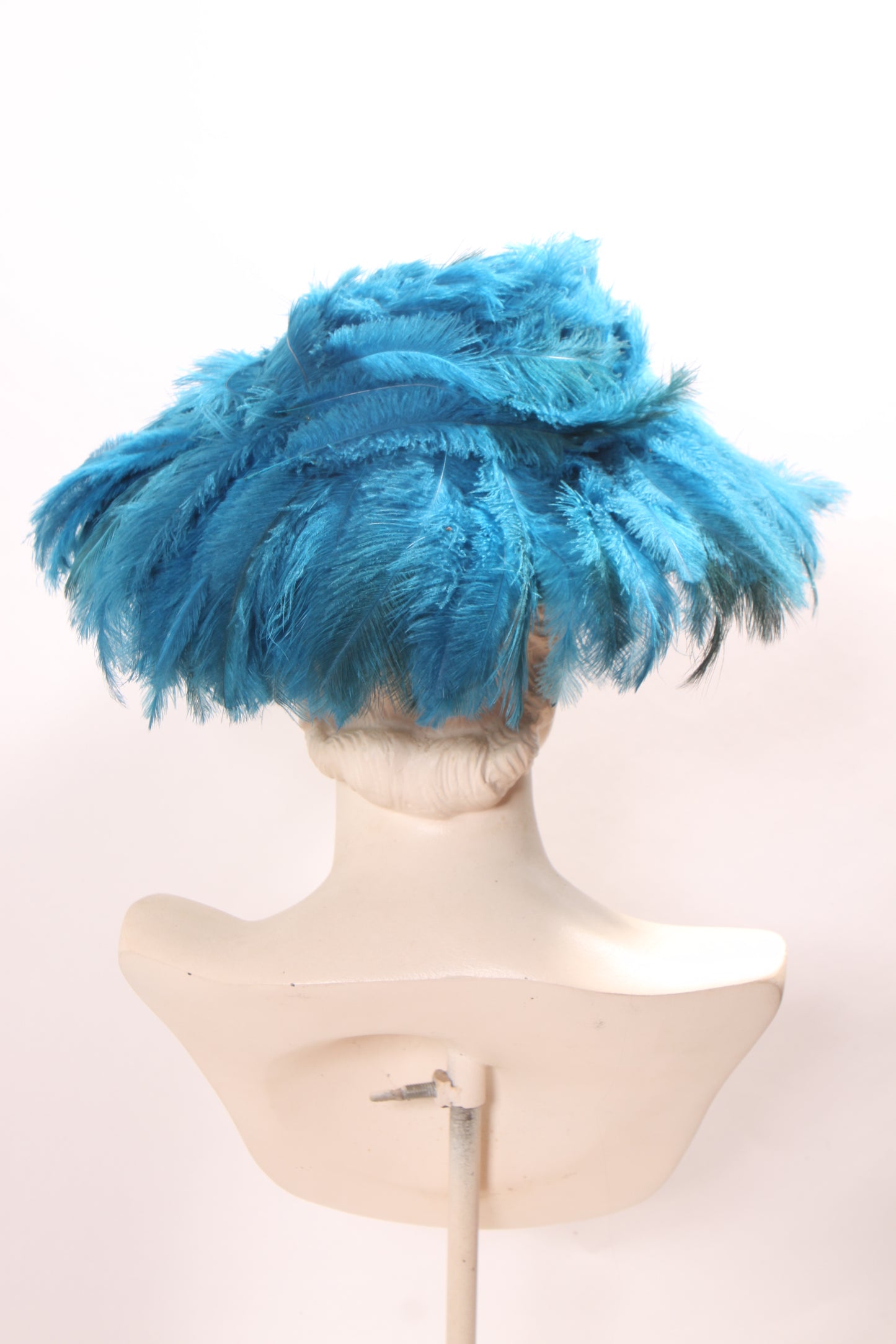 1960s Turquoise Blue Feather Saucer Mod Wide Brim Hat by Marche