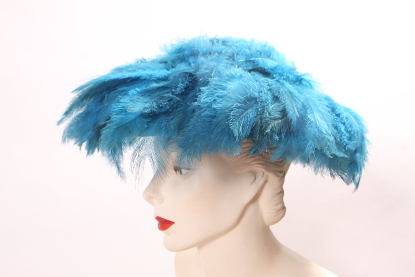 1960s Turquoise Blue Feather Saucer Mod Wide Brim Hat by Marche