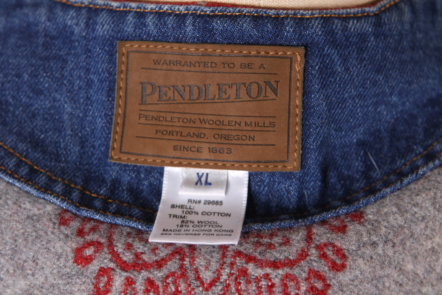 1990s Blue Denim and Red Wool Button Down Vest by Pendleton -XL