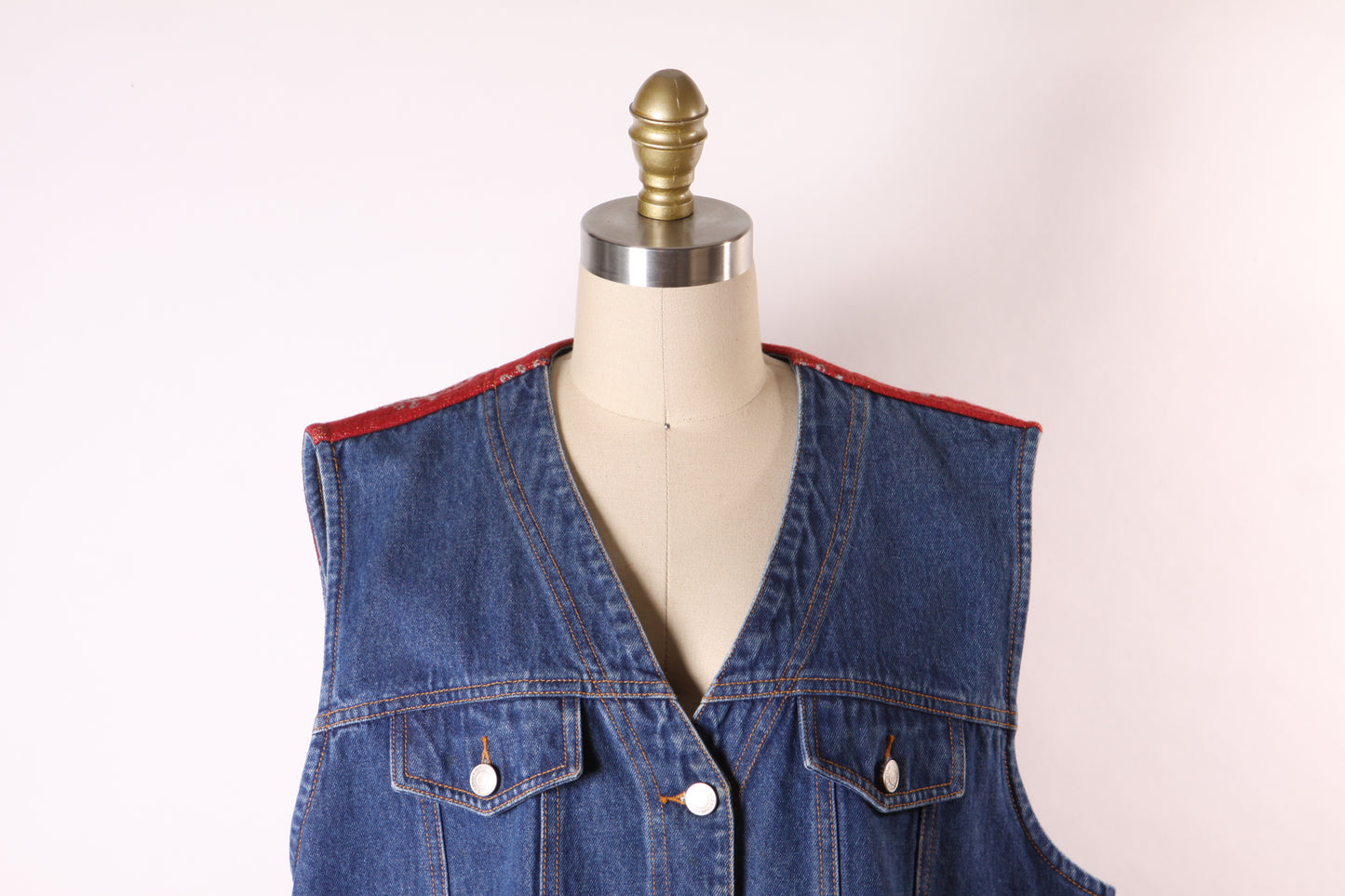 1990s Blue Denim and Red Wool Button Down Vest by Pendleton -XL