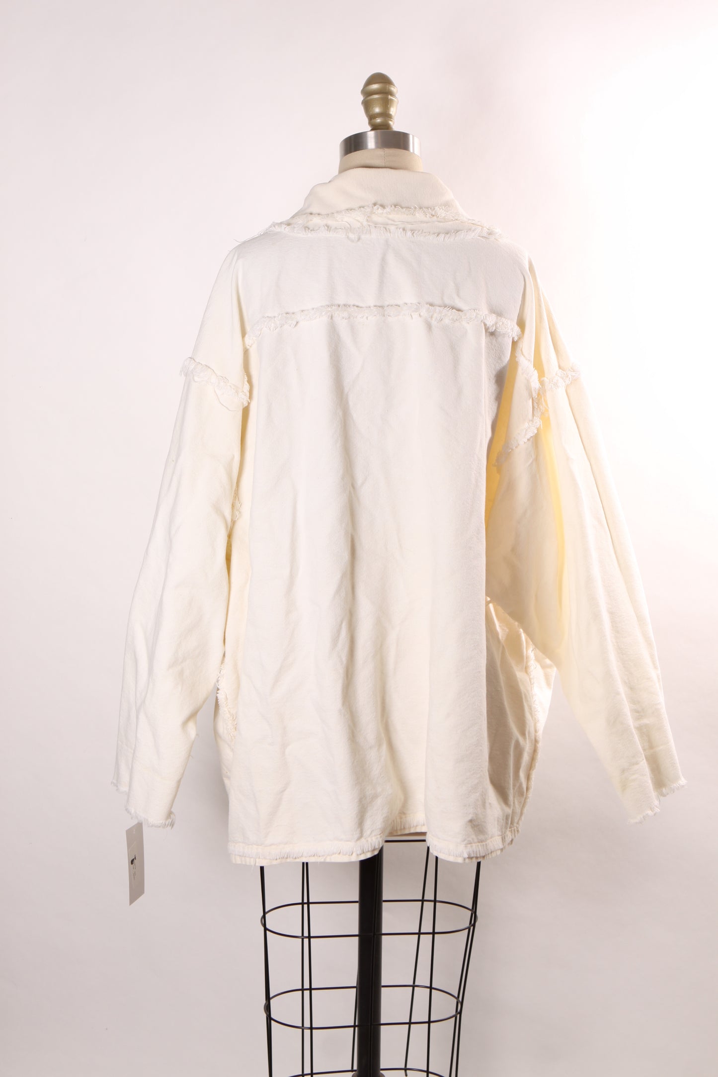 1980s White and Blue Denim Button Down Long Sleeve Frayed Detail Jacket