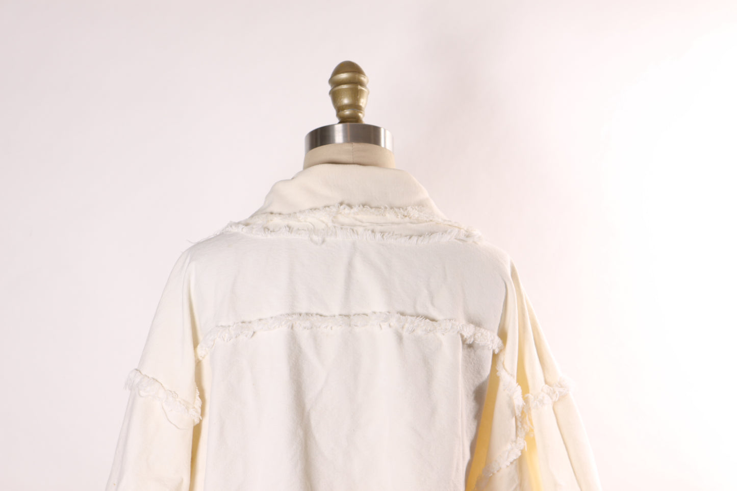 1980s White and Blue Denim Button Down Long Sleeve Frayed Detail Jacket