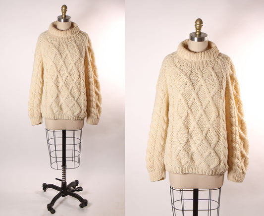 Late 1960s Early 1970s Cream Off White Long Sleeve Wool Knit Sweater by Remo