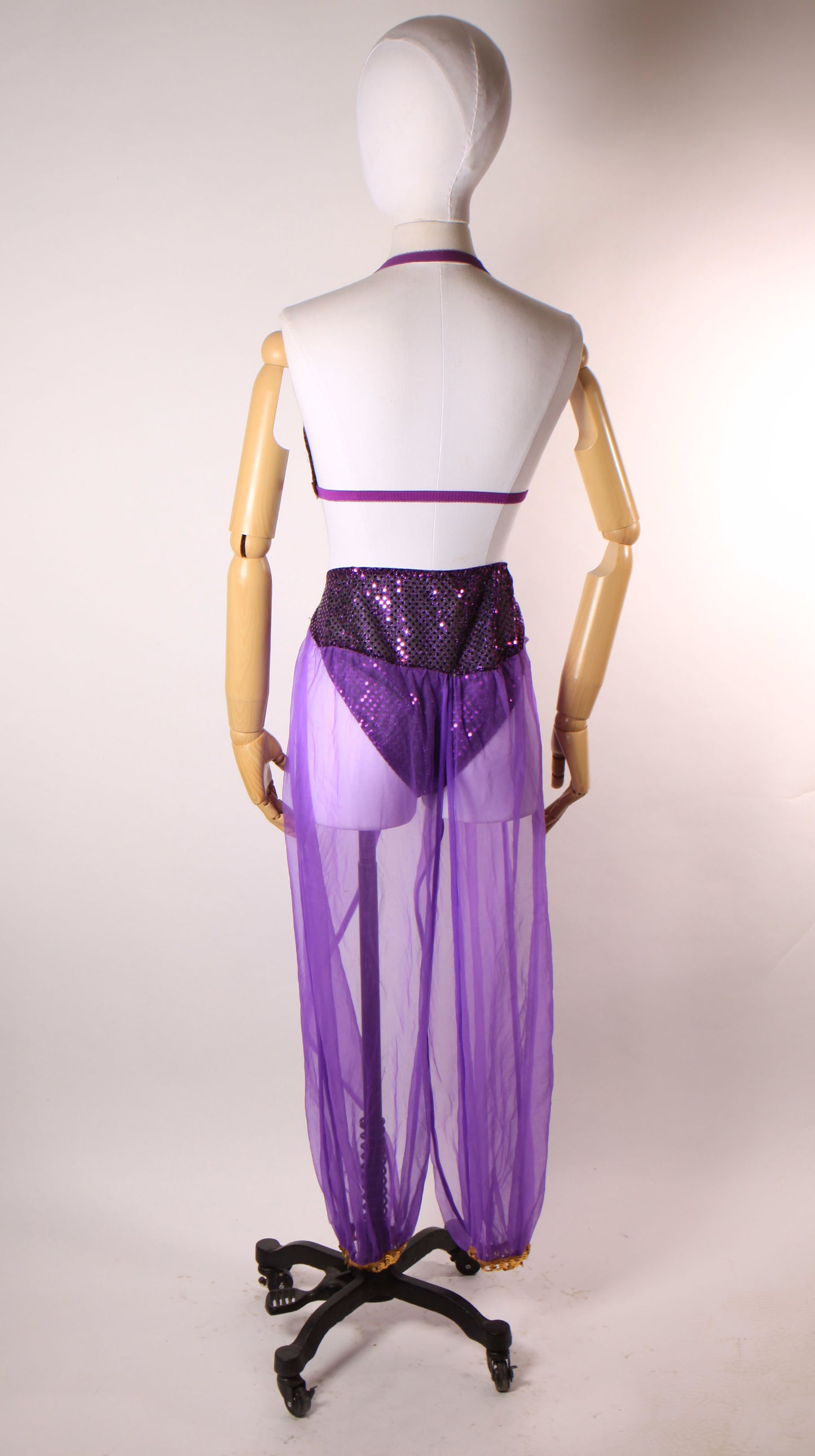 1980s 1990s Purple & Gold Metal Coin Bikini Top with Matching Sheer Sequin Genie Belly Dancer Two Piece Lingerie Costume by Secret Treasures