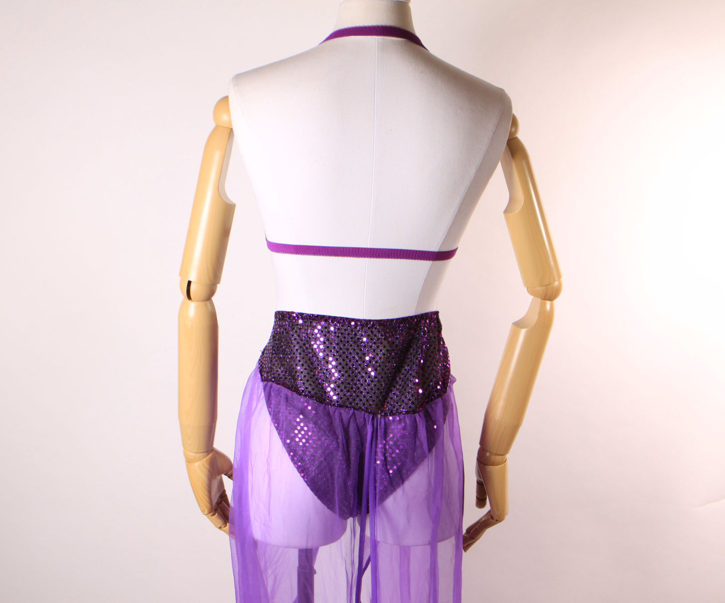 1980s 1990s Purple & Gold Metal Coin Bikini Top with Matching Sheer Sequin Genie Belly Dancer Two Piece Lingerie Costume by Secret Treasures