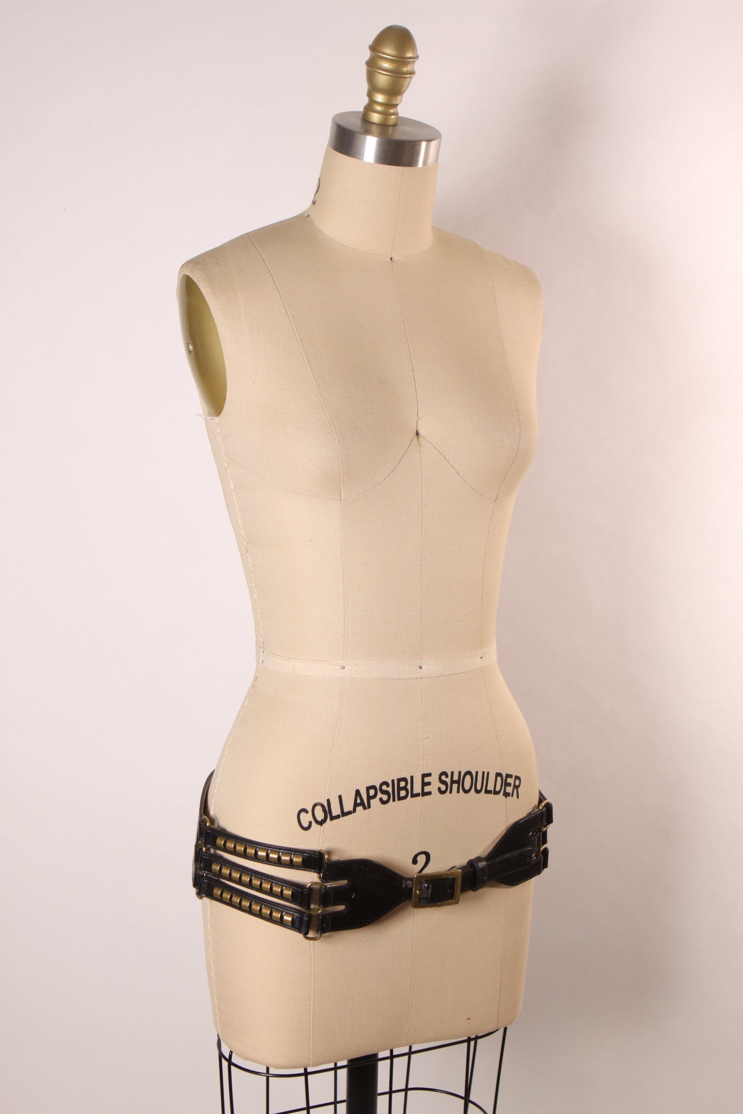 1970s 1980s Black and Brass Silver Metal Belt by Gianni Bini