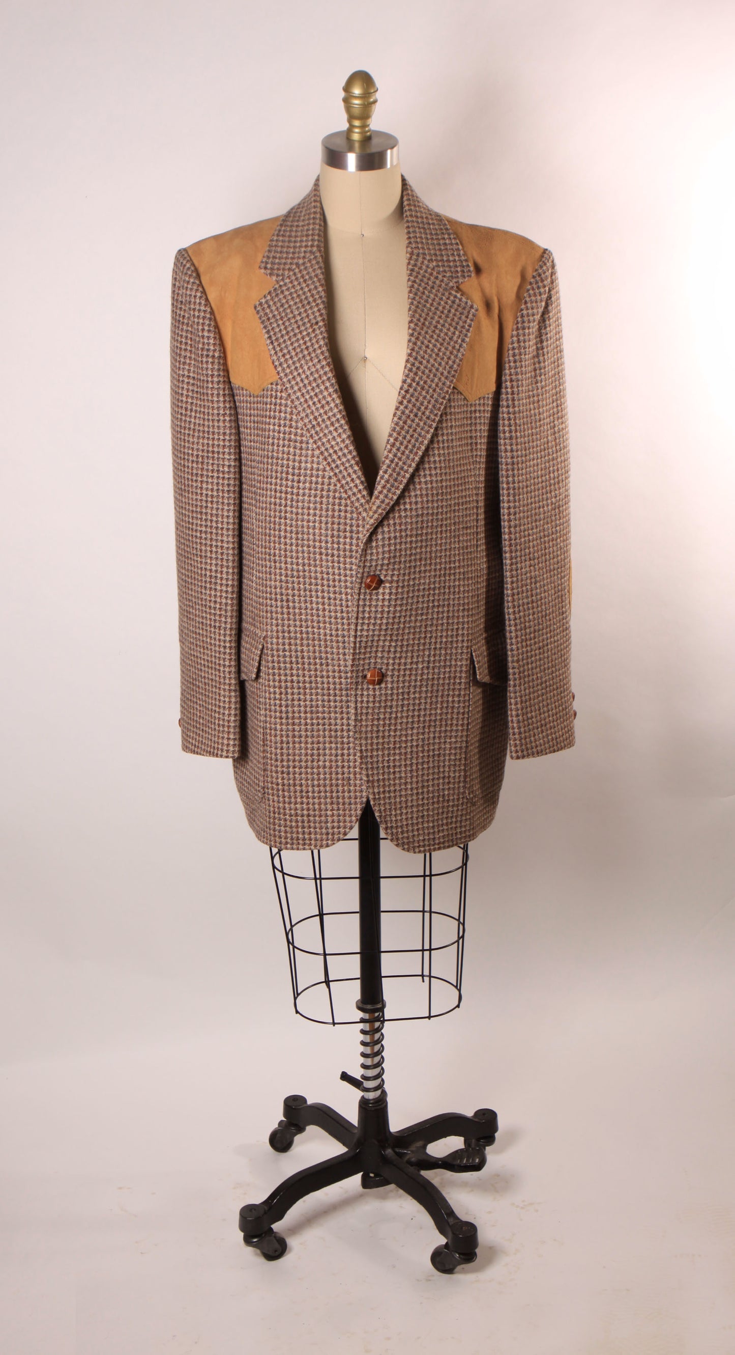 1970s Brown, White and Tan Long Sleeve Western Style Elbow Patches Button Down Mens Blazer Jacket by Pendleton