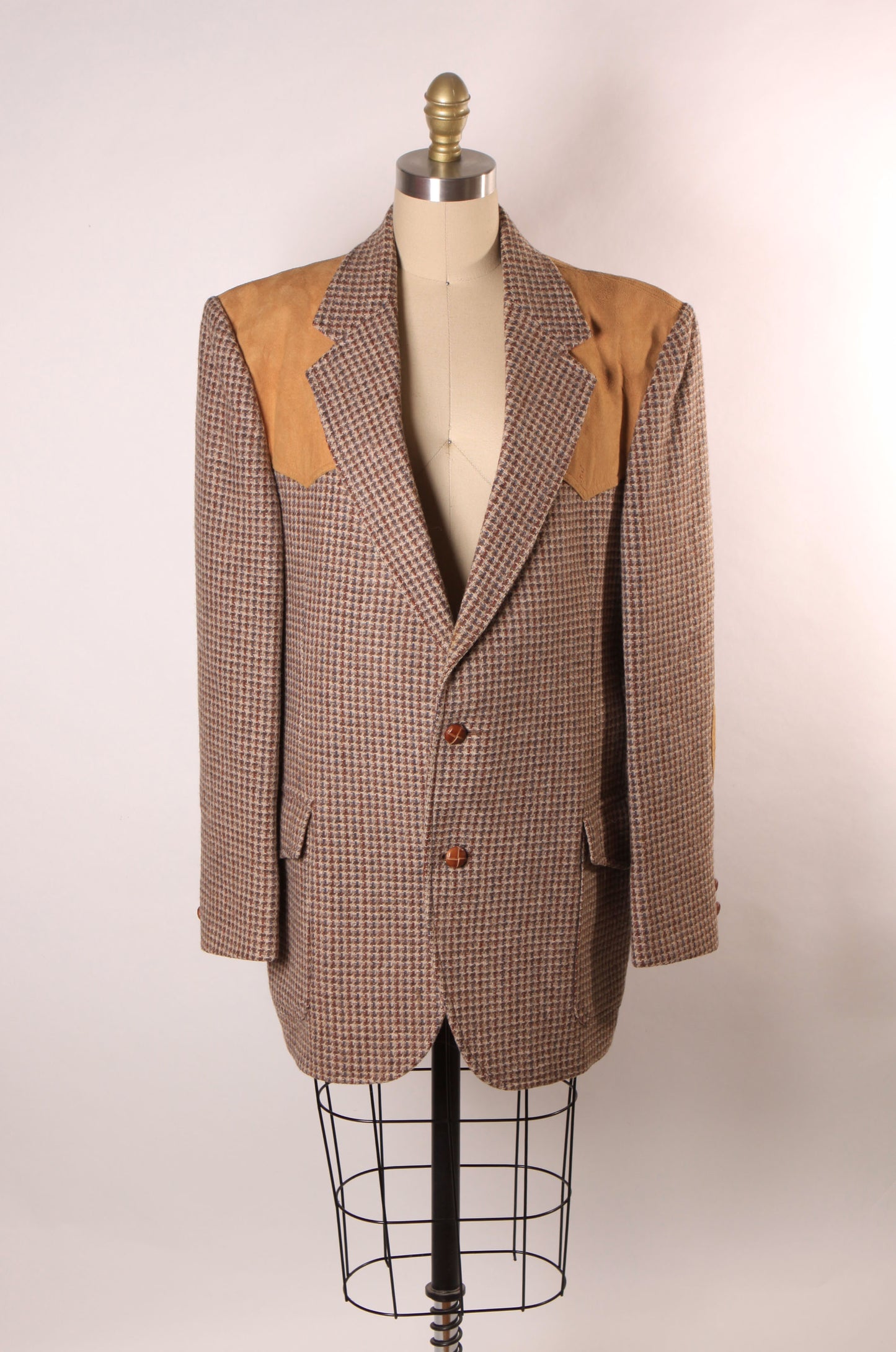 1970s Brown, White and Tan Long Sleeve Western Style Elbow Patches Button Down Mens Blazer Jacket by Pendleton