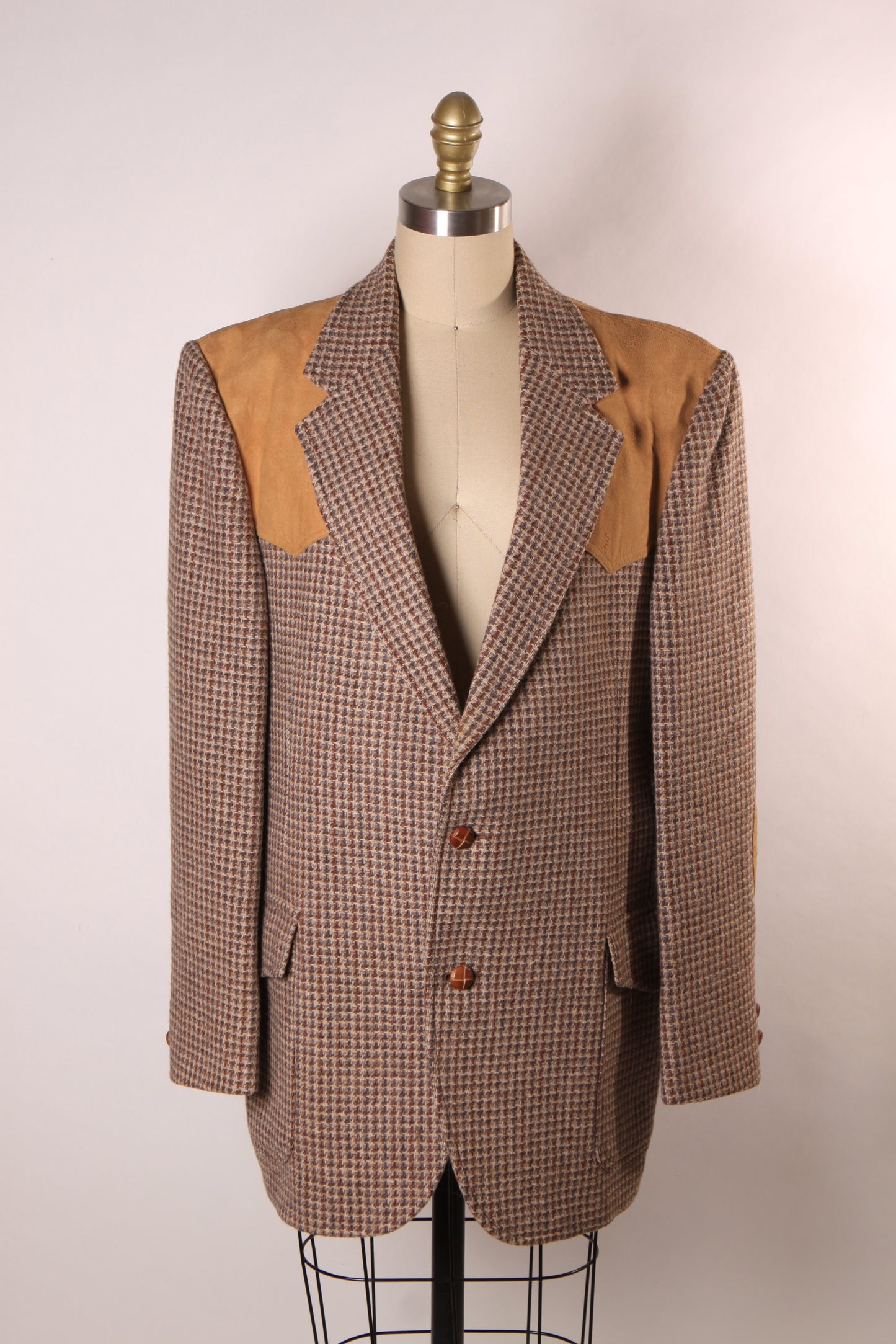 1970s Brown, White and Tan Long Sleeve Western Style Elbow Patches Button Down Mens Blazer Jacket by Pendleton