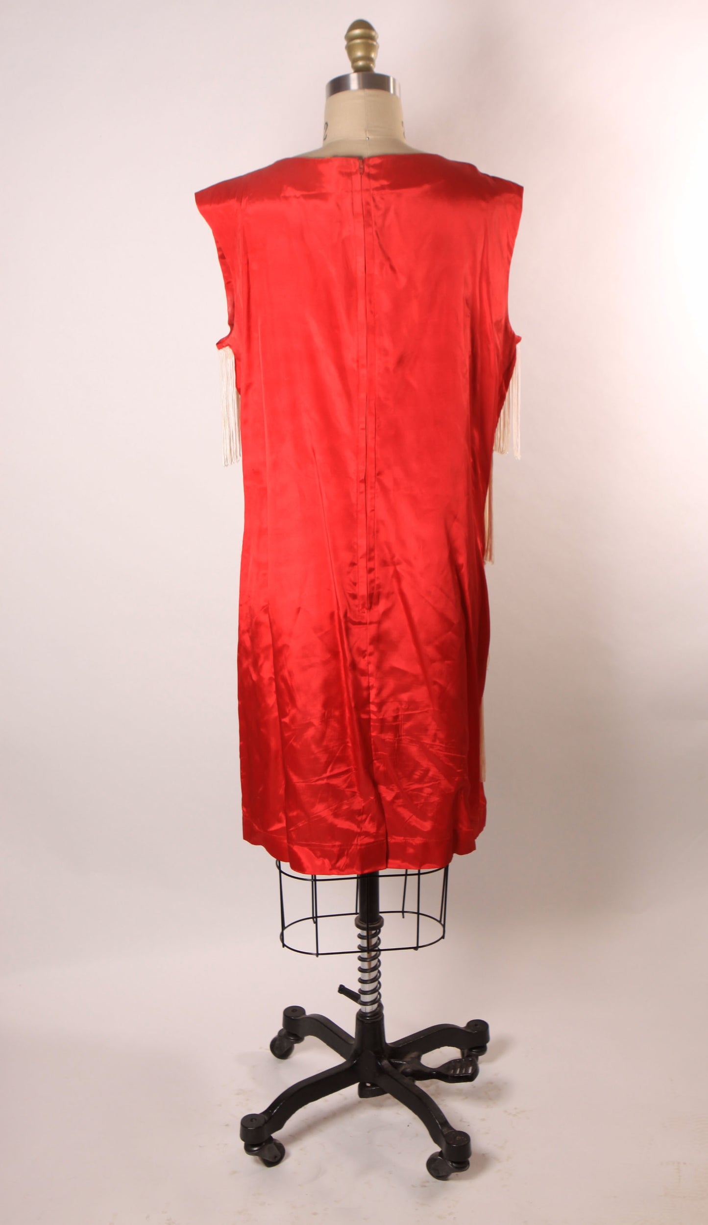 1960s Does 1920s Red and White Fringe Sleeveless Flapper Style Costume Dress