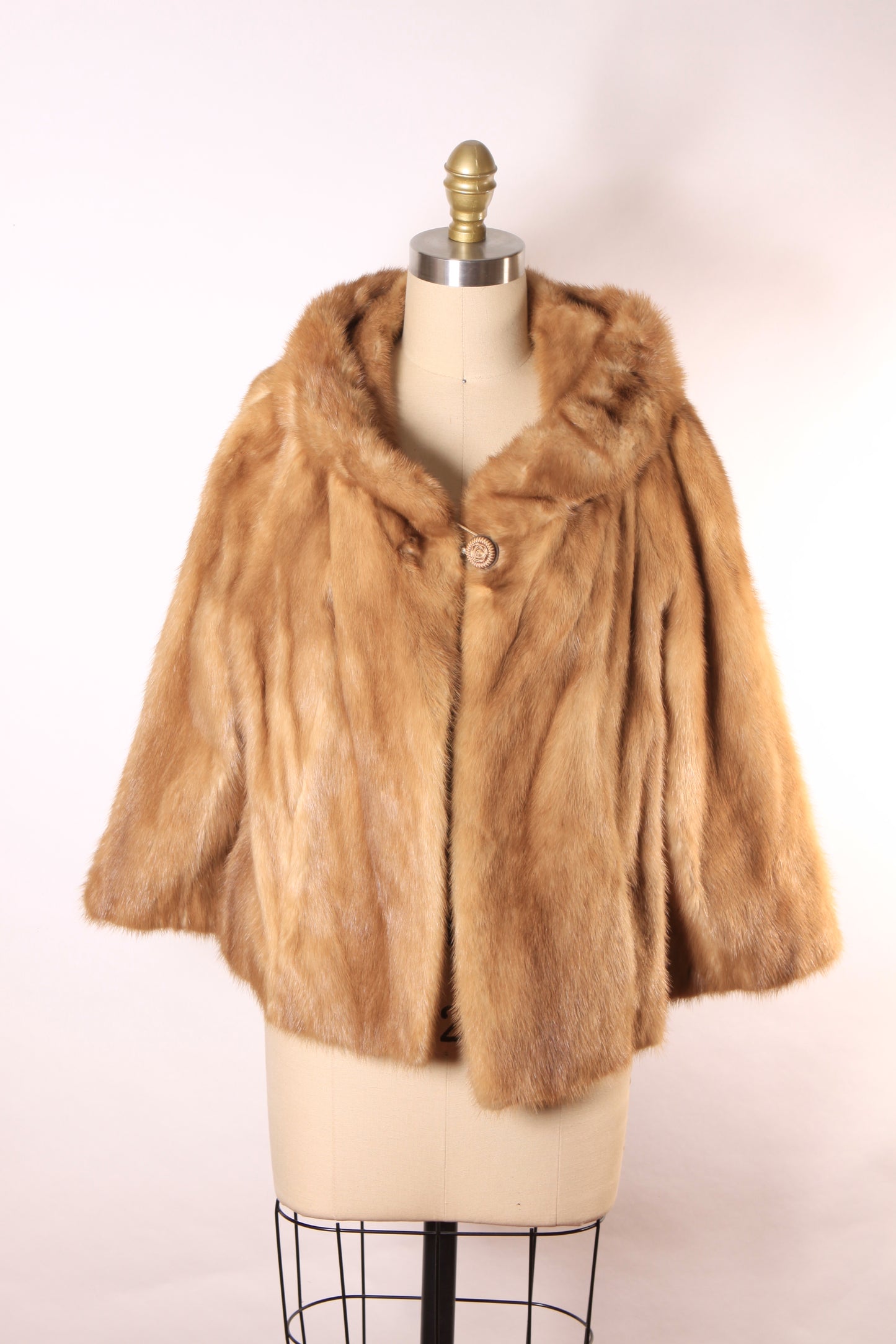 1940s 1950s Honey Brown Tan 3/4 Length Sleeve Cropped Mink Fur Coat by Harper’s Furs