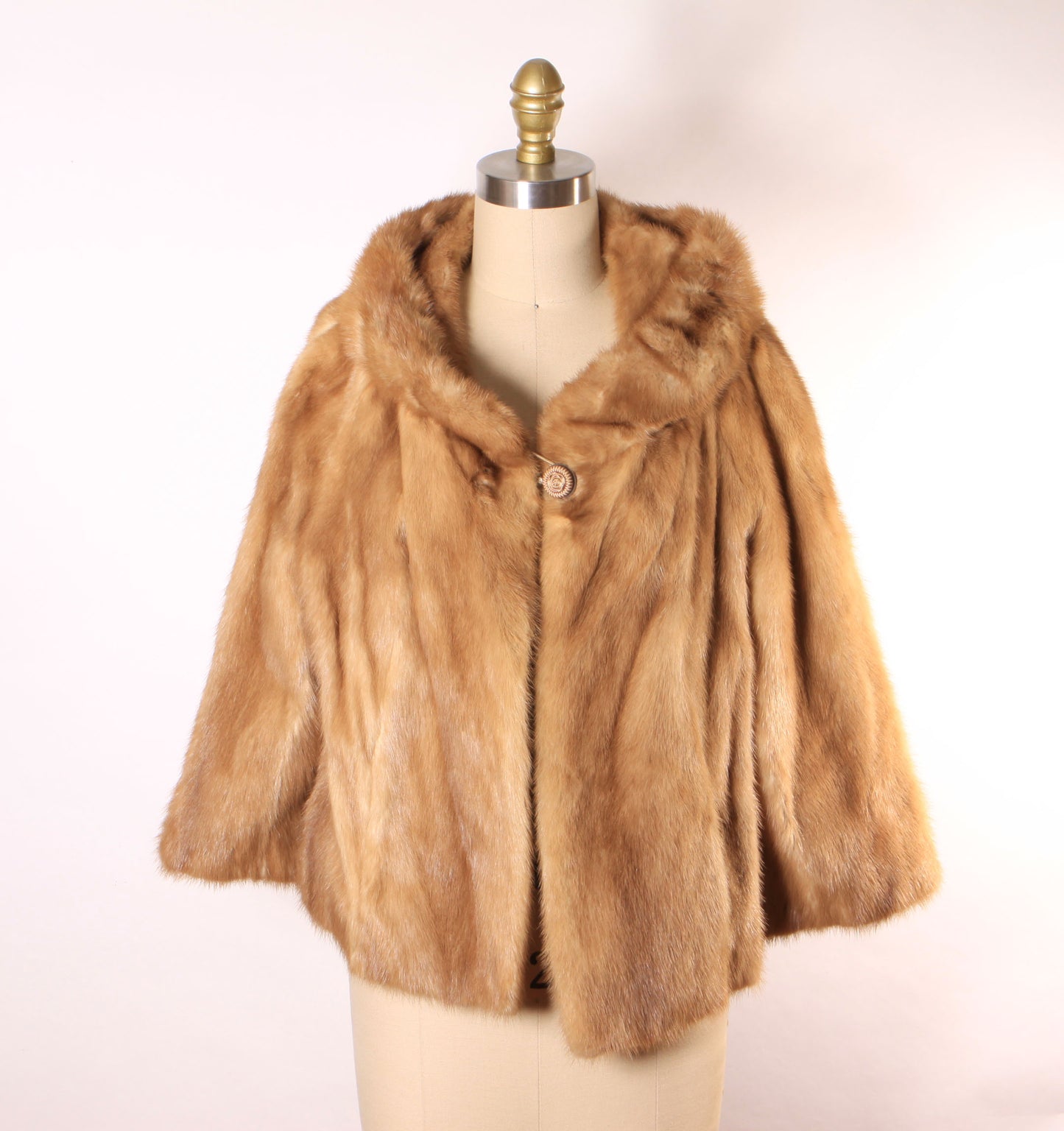 1940s 1950s Honey Brown Tan 3/4 Length Sleeve Cropped Mink Fur Coat by Harper’s Furs