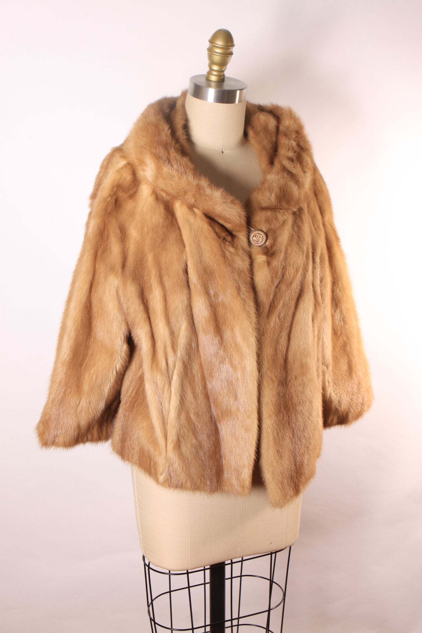 1940s 1950s Honey Brown Tan 3/4 Length Sleeve Cropped Mink Fur Coat by Harper’s Furs