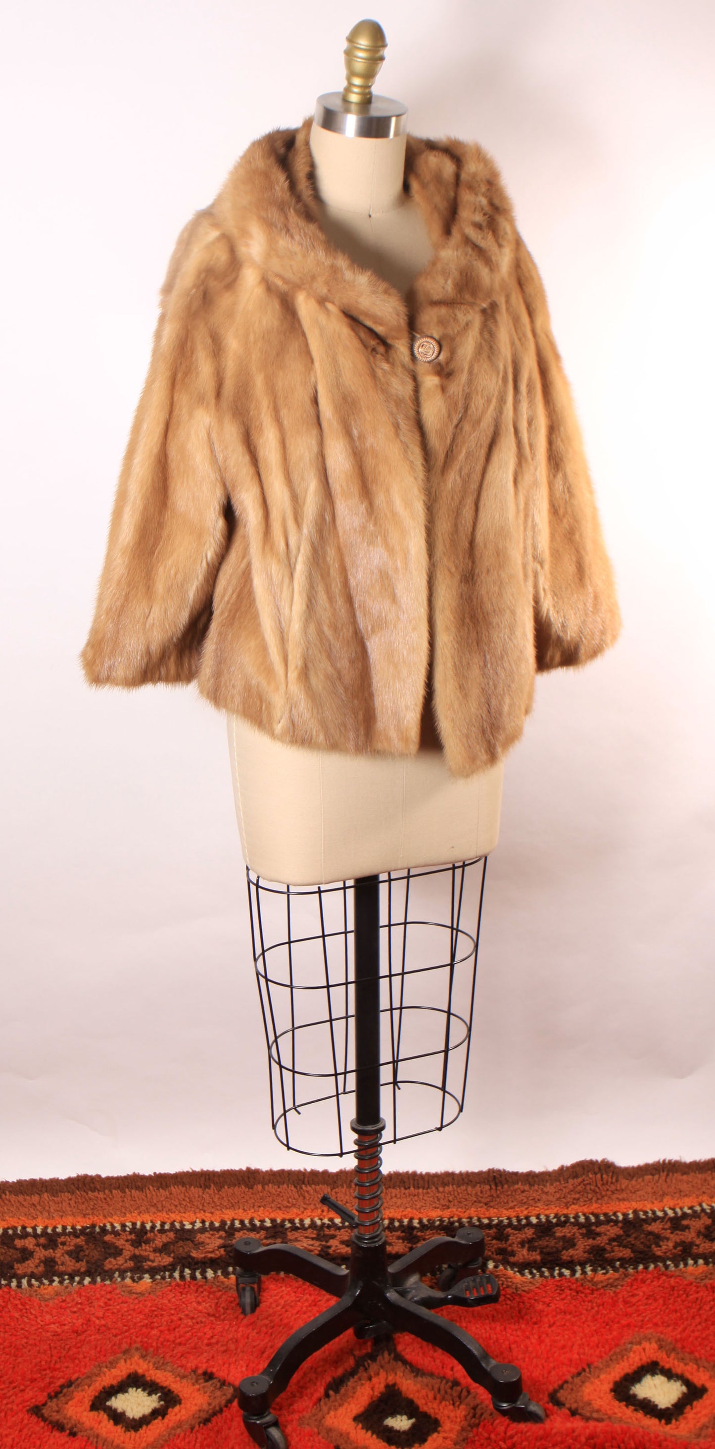 1940s 1950s Honey Brown Tan 3/4 Length Sleeve Cropped Mink Fur Coat by Harper’s Furs