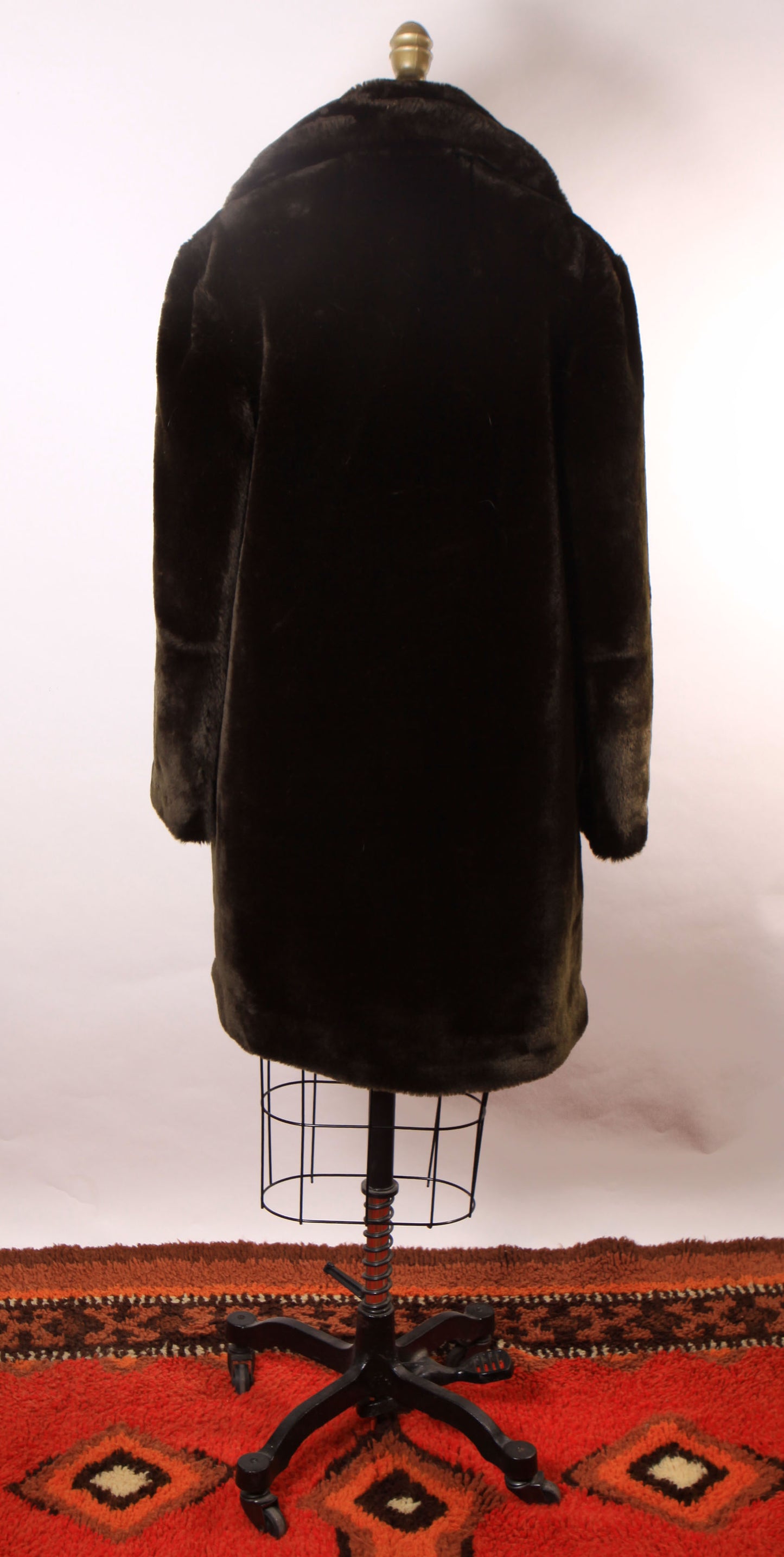 1970s Brown Faux Fur Long Sleeve Brass Tone Button Down Front Coat