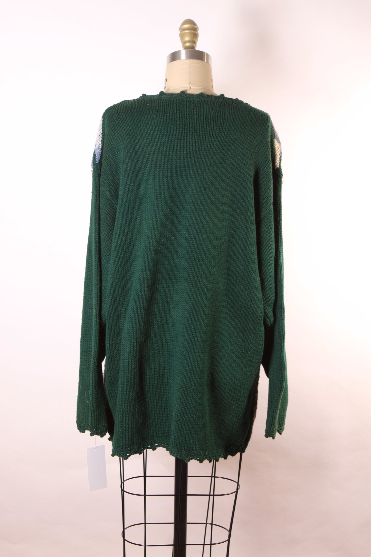 1980s 1990s Forest Green Novelty Knit Christmas Horse Sleigh Ride Pullover Sweater by Stefano Basics -XL