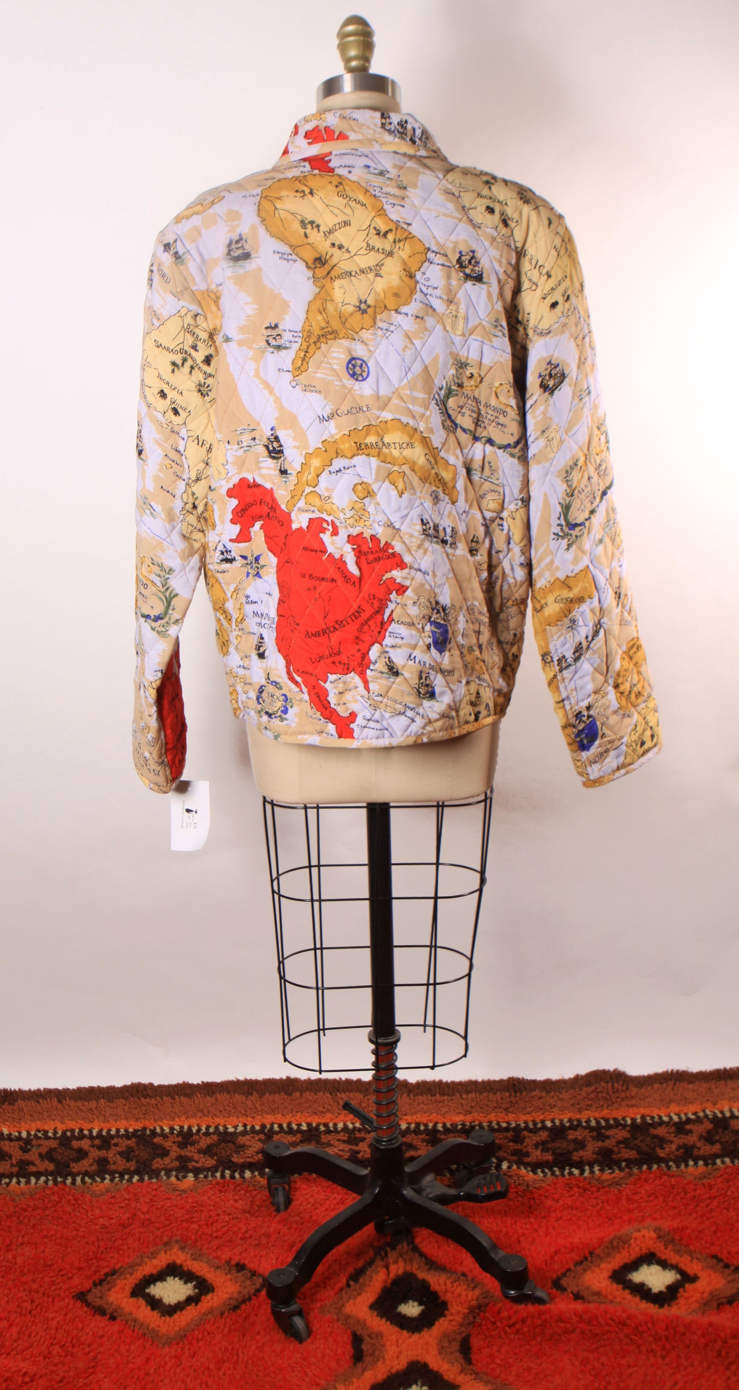 1980s 1990s Multi-Colored Novelty World Map Long Sleeve Quilted Jacket by Alex Kim by Allure -M